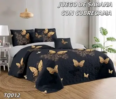 Juego de sábanas con cubrecama diseño mariposas - miniatura 1