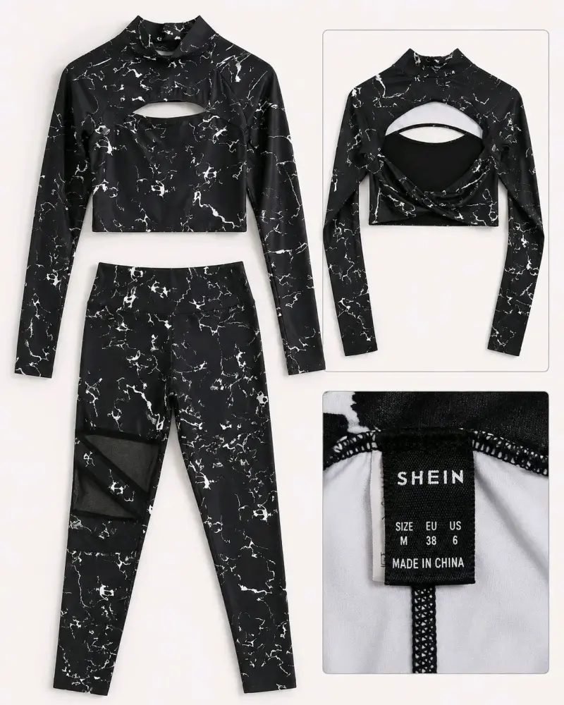 Conjunto deportivo Shein negro con diseño mármol - 5