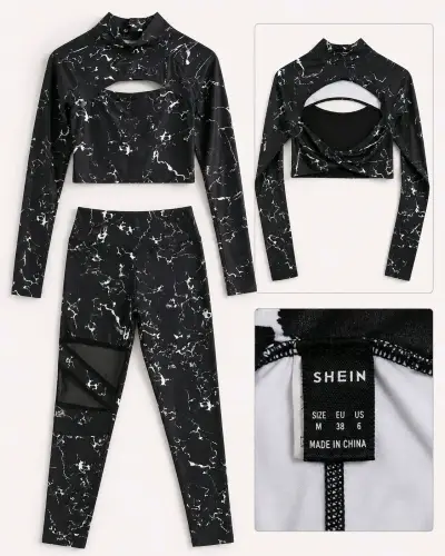 Conjunto deportivo Shein negro con diseño mármol - miniatura 5