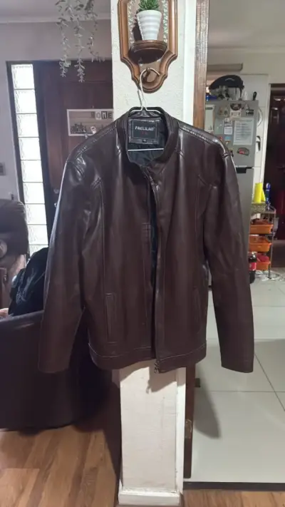 Chaqueta de cuero marrón para hombre Frellan - miniatura 1