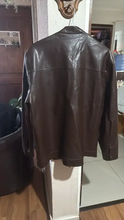 Chaqueta de cuero marrón para hombre Frellan - miniatura 3