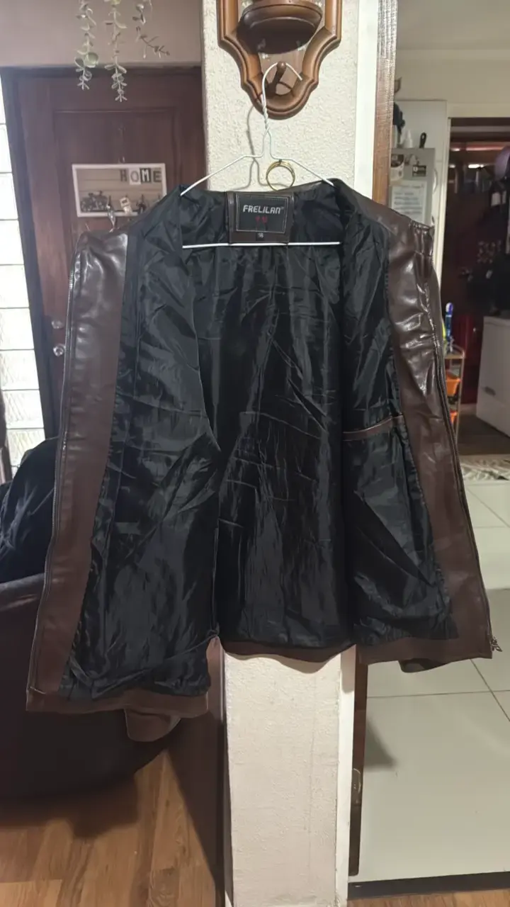 Chaqueta de cuero marrón para hombre Frellan - 4