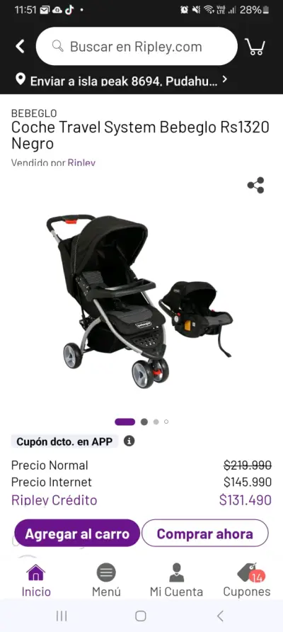 Coche Travel System Bebeglo RS1320 Negro - miniatura 1