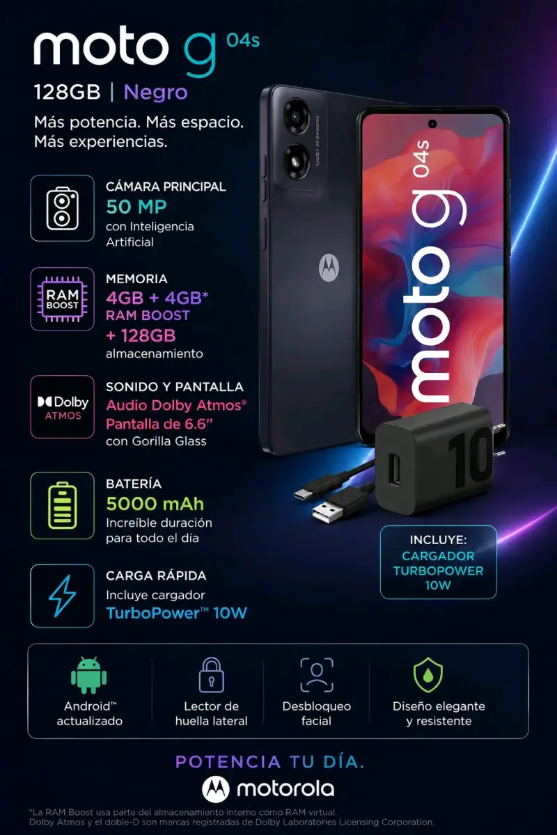 Smartphone Motorola Moto G04s 128GB Negro - 1