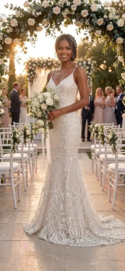 Vestido de  encaje blanco elegante - miniatura 1