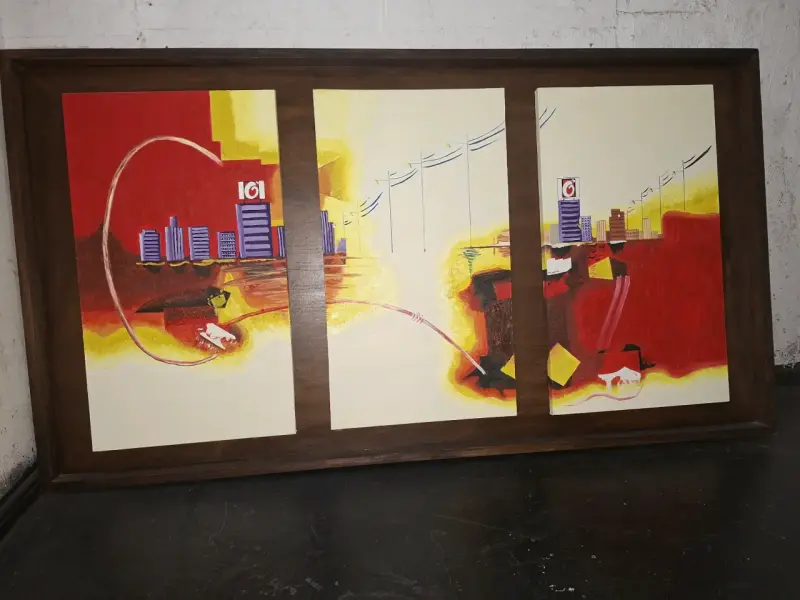 Tríptico de Arte Abstracto en Marco de Madera