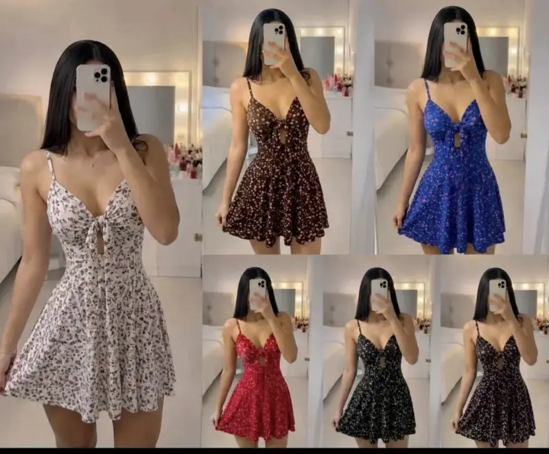 Vestido corto floral con tirantes para mujer