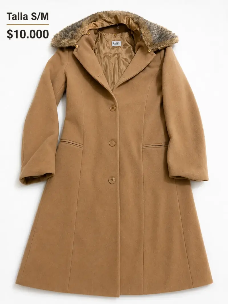 Abrigo de mujer camel con capucha de piel