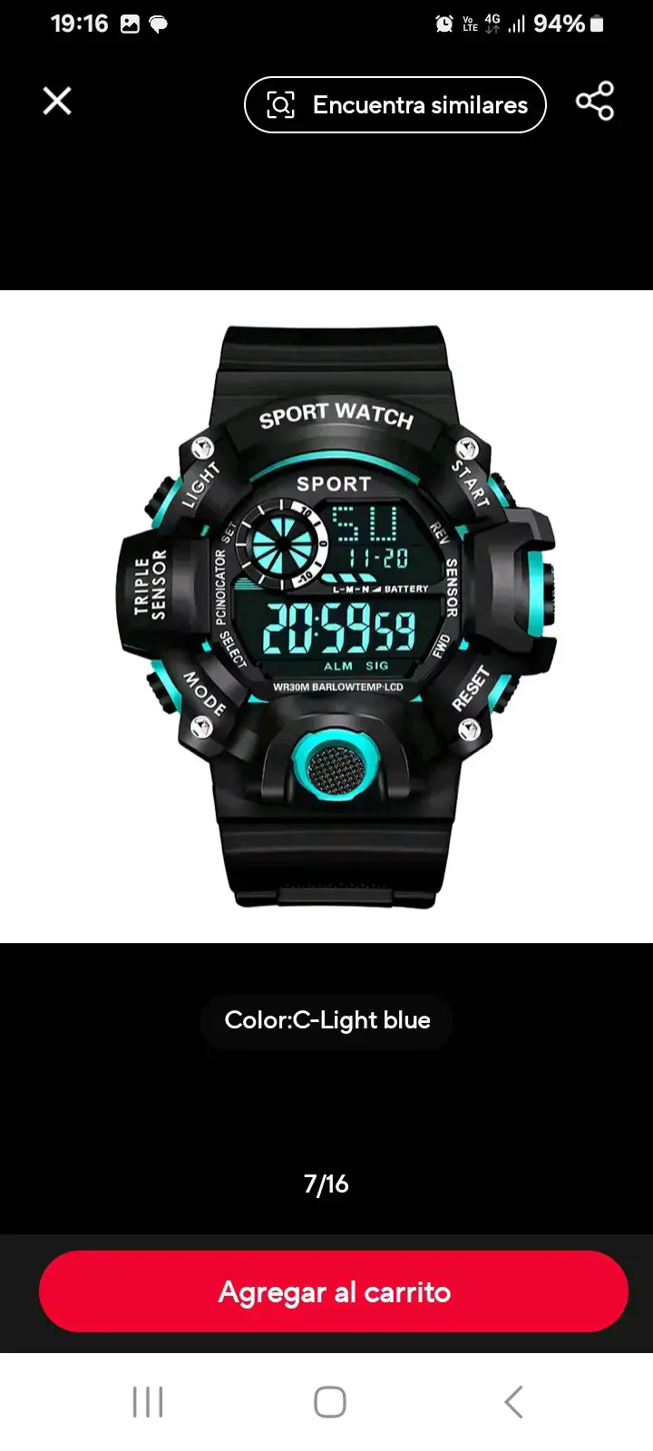 Reloj digital deportivo negro resistente al agua - 6