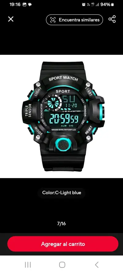 Reloj digital deportivo negro resistente al agua - miniatura 6