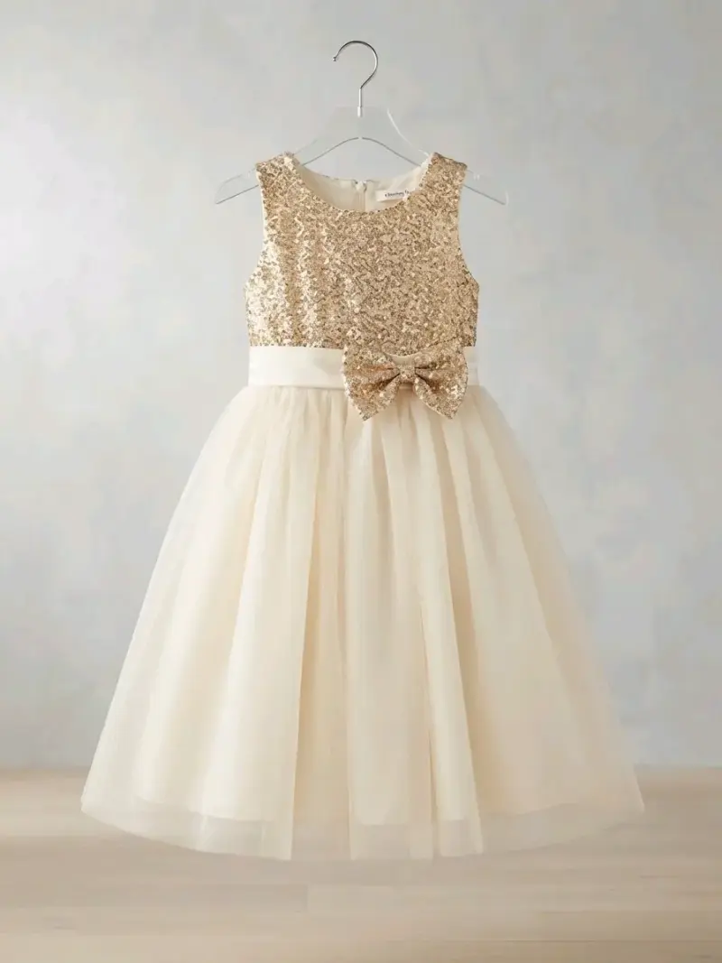 Vestido de fiesta para niña con lentejuelas doradas