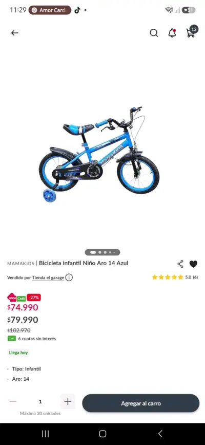 Bicicleta Infantil MamaKids Aro 14 Azul - miniatura 3
