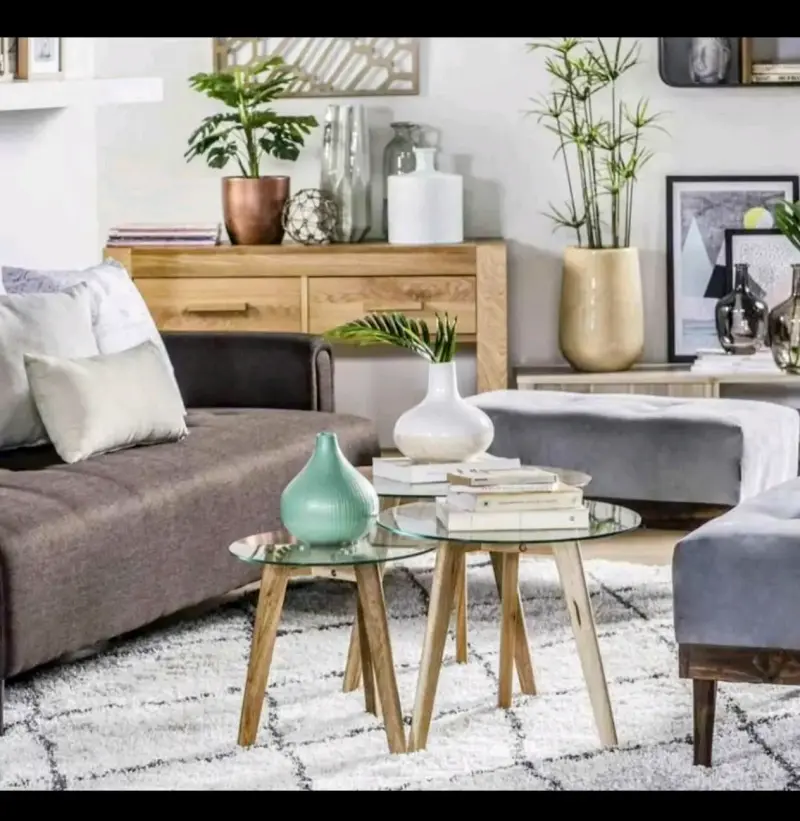 Set de Mesas de Vidrio y Madera para Living