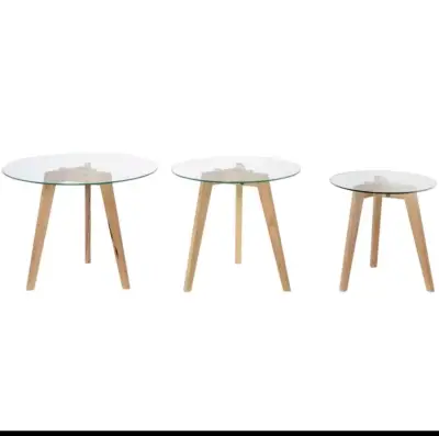 Set de Mesas de Vidrio y Madera para Living - miniatura 2