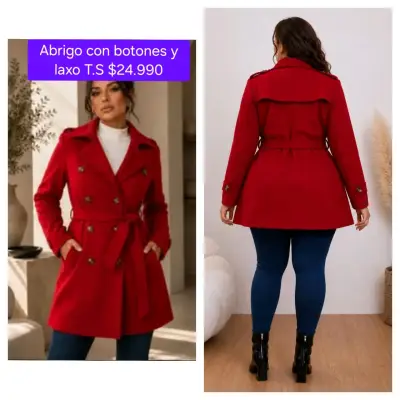 Abrigo de mujer con botones y lazo en varios colores - miniatura 1