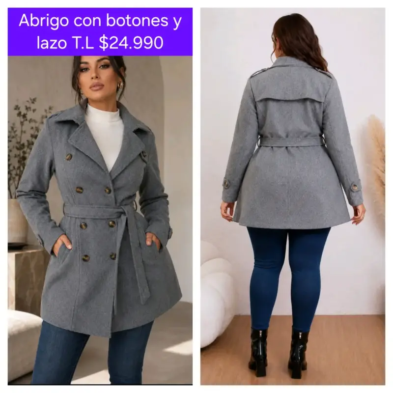 Abrigo de mujer con botones y lazo en varios colores - 2