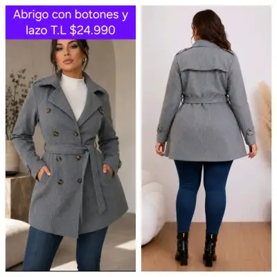 Abrigo de mujer con botones y lazo en varios colores - miniatura 2