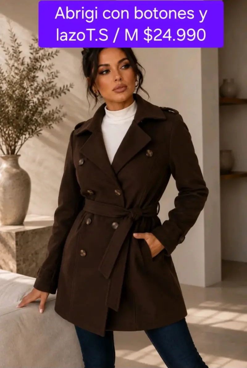 Abrigo de mujer con botones y lazo en varios colores - 4