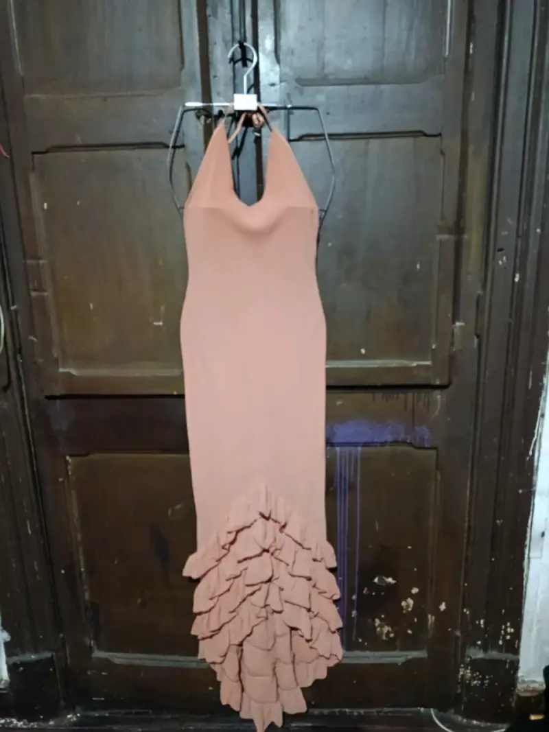 Vestido largo de fiesta color terracota