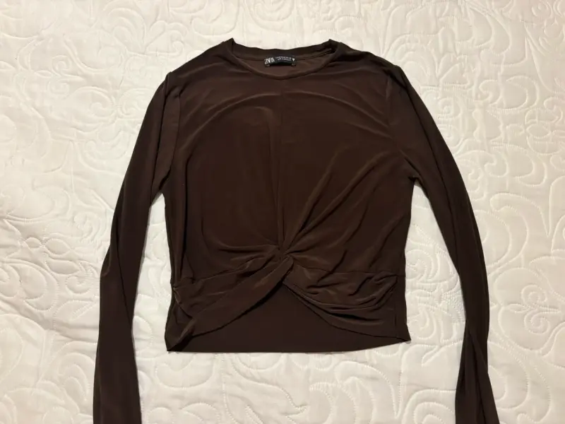 Polera Zara S-M manga café larga Fiesta - 1