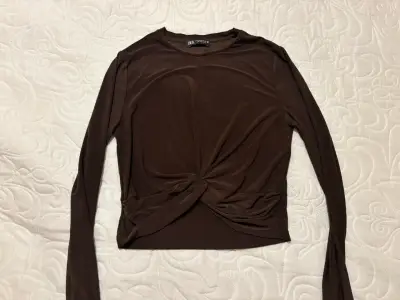 Polera Zara S-M manga café larga Fiesta - miniatura 1