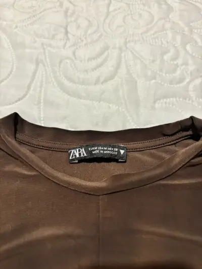 Polera Zara S-M manga café larga Fiesta - miniatura 3