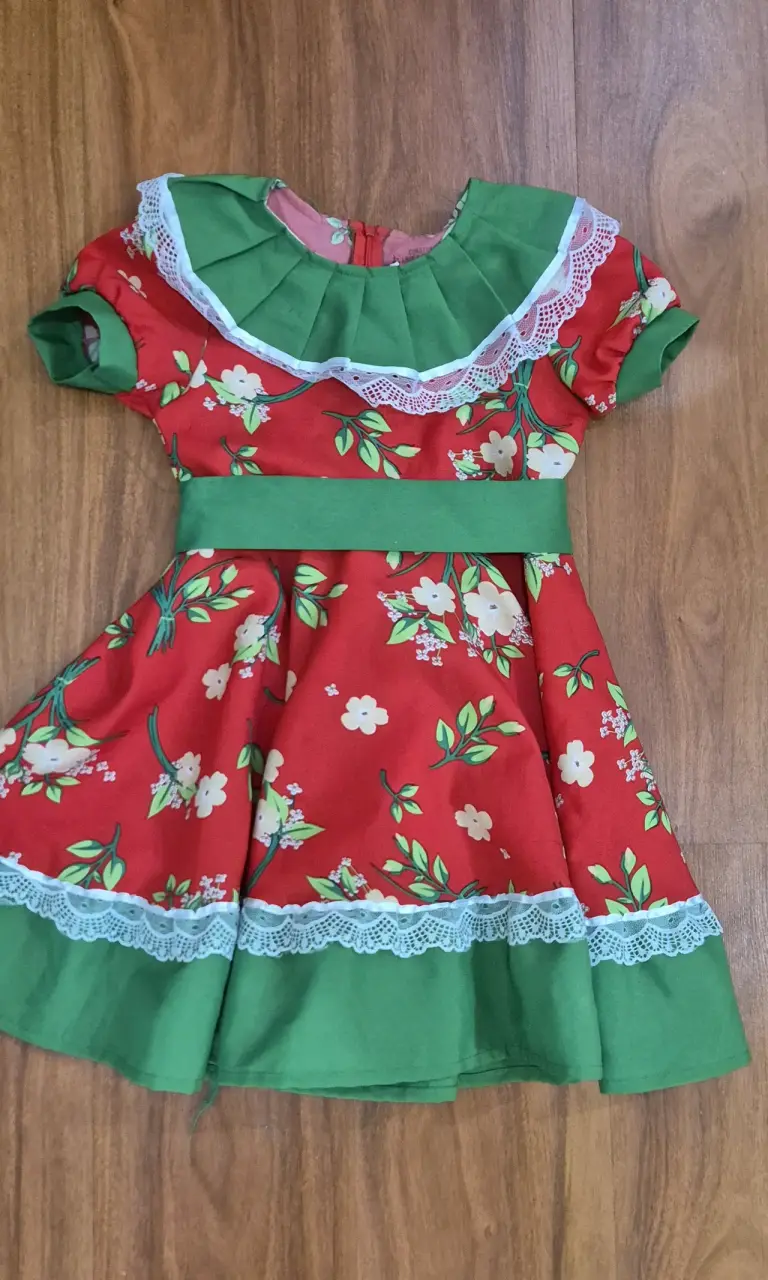 Vestido de Huasa infantil rojo con estampado T 6 - 1
