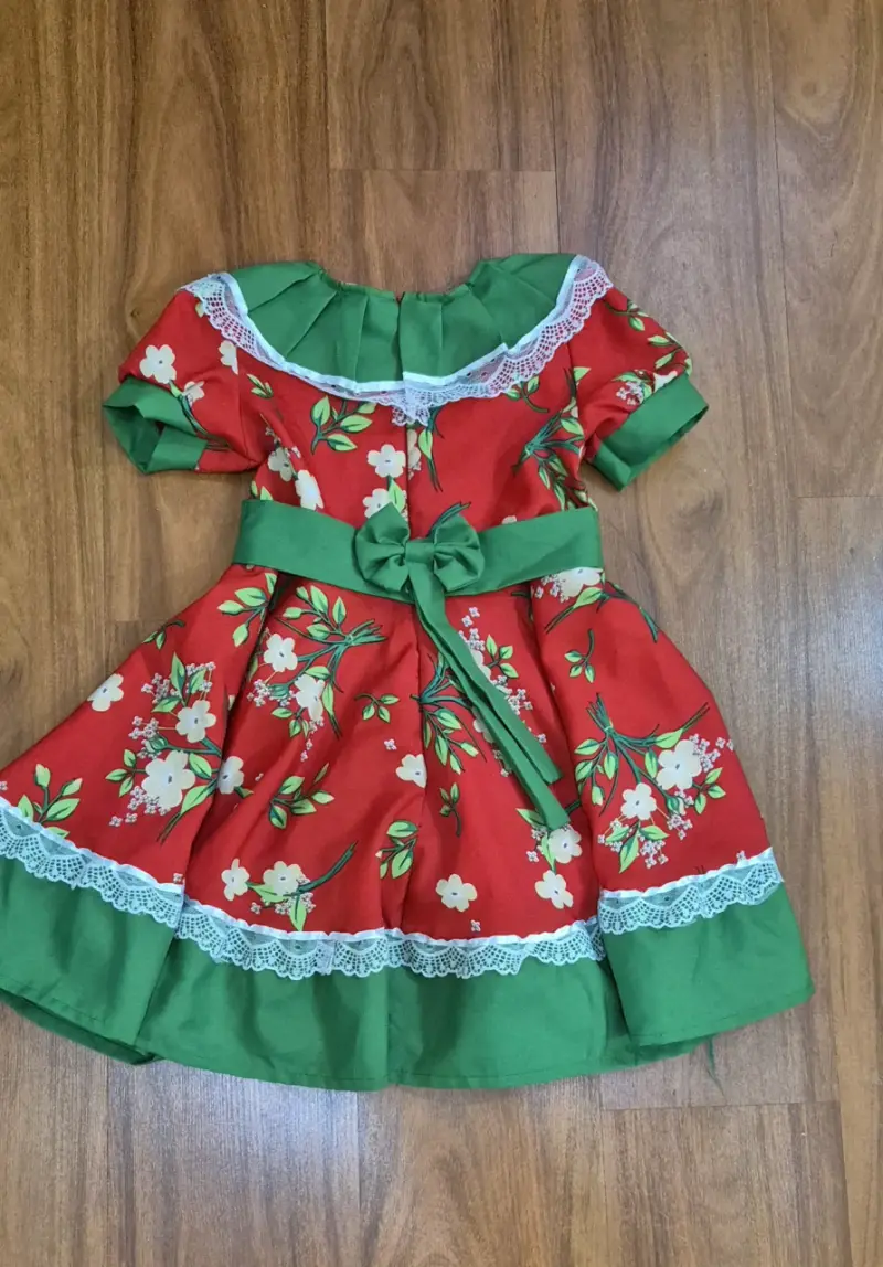 Vestido de Huasa infantil rojo con estampado T 6 - 2