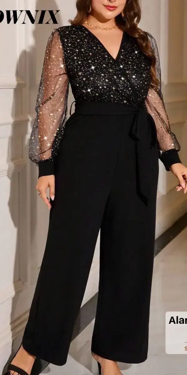 Enterito negro con mangas transparentes y diseño de estrellas - 3