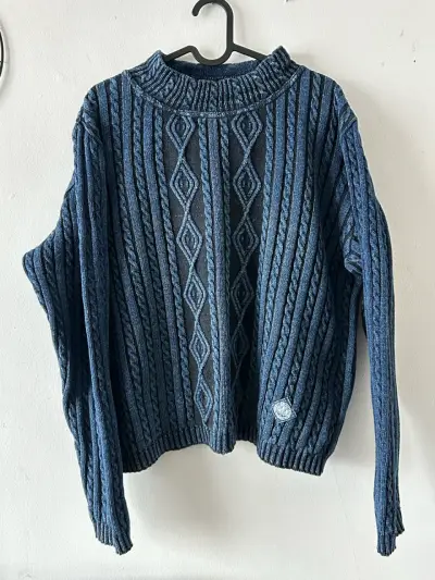 Suéter de lana azul con diseño trenzado Blue Willis - miniatura 1