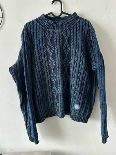 Suéter de lana azul con diseño trenzado Blue Willis - miniatura 4