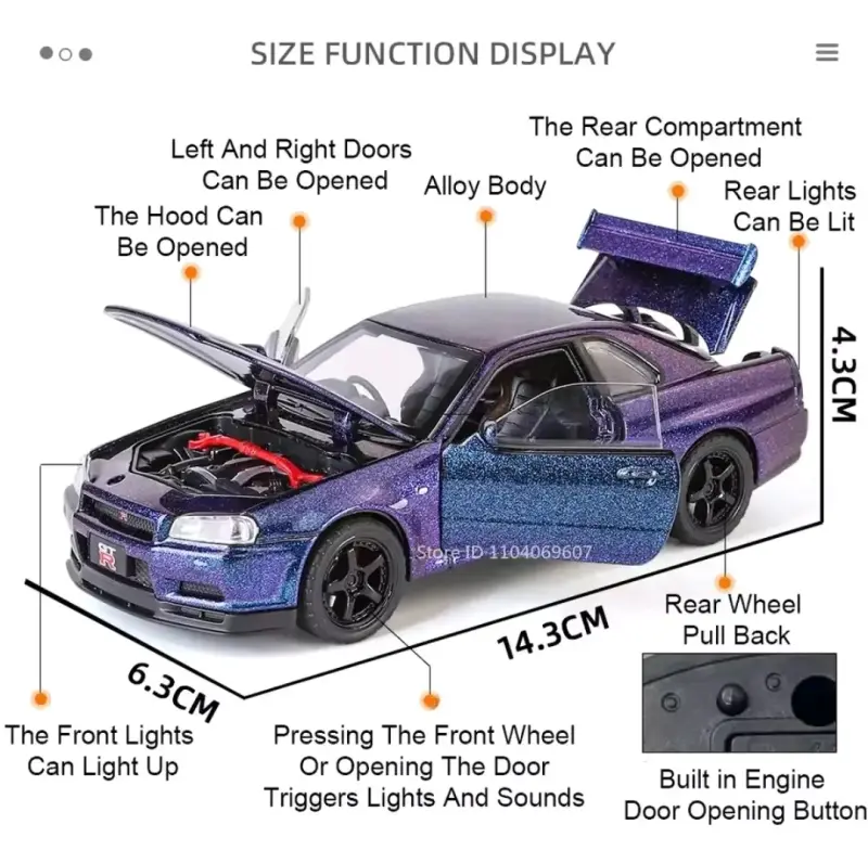 Auto juguete  Nissan Skyline GTR R34 1:32 - 6