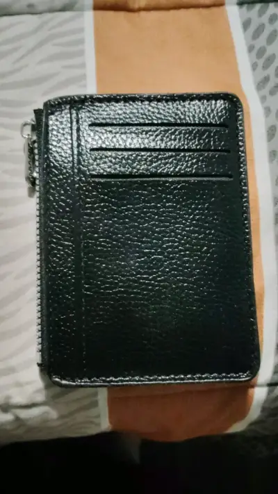 Tarjetero de cuero negro con cierre - miniatura 1