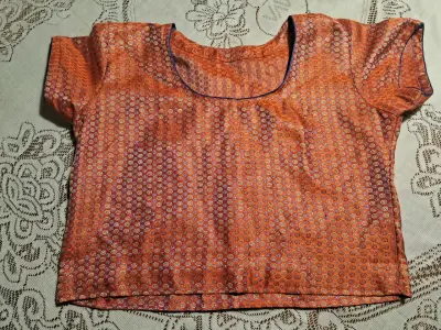Blusa tradicional india naranja con estampado - miniatura 1