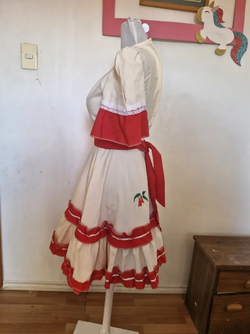 Vestido típico chileno con bordado de copihue - 1