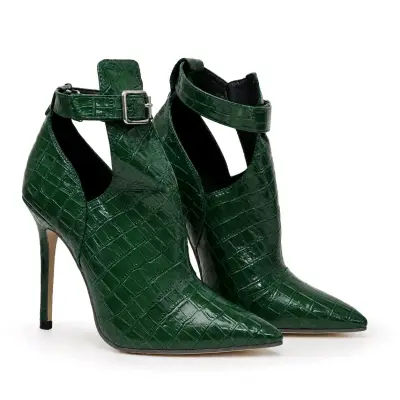 Botines de tacón alto verde con textura de cocodrilo - miniatura 1