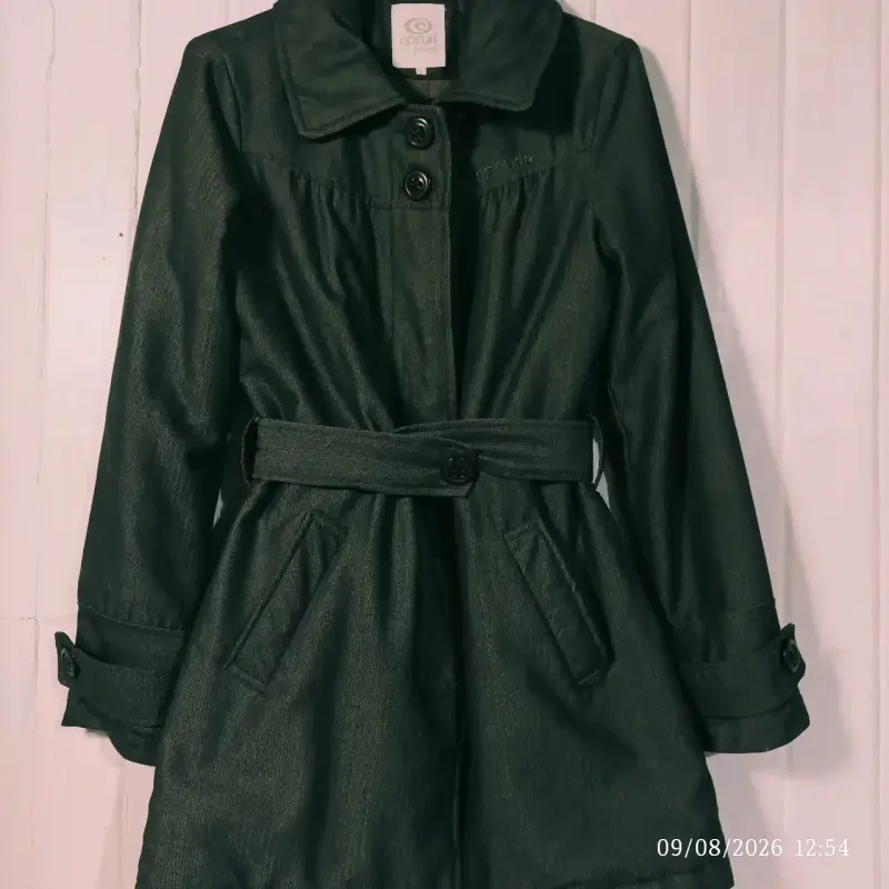 Abrigo verde oscuro con cinturón para mujer - 2