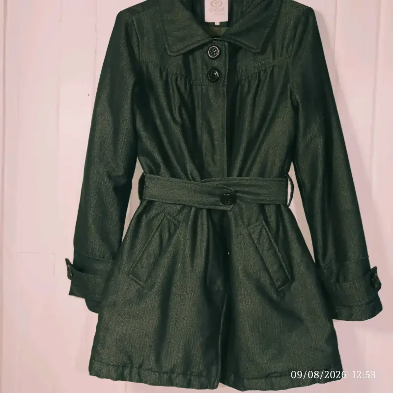 Abrigo verde oscuro con cinturón para mujer - 3
