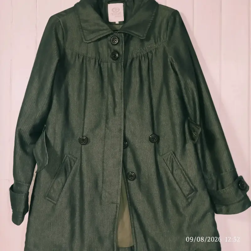 Abrigo verde oscuro con cinturón para mujer - 4