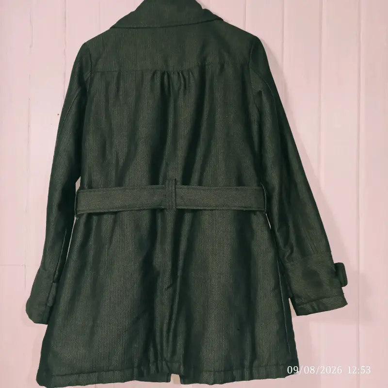 Abrigo verde oscuro con cinturón para mujer - 5