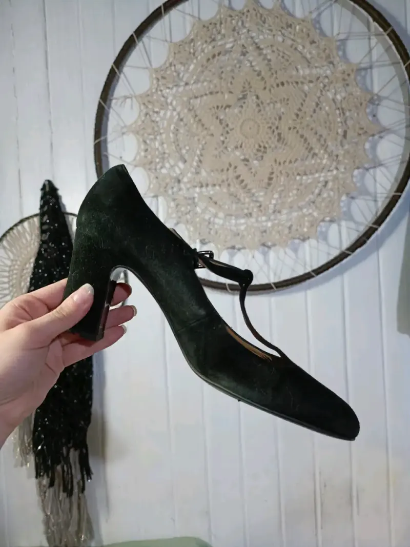 Zapatos de tacón negro de gamuza para mujer - 5