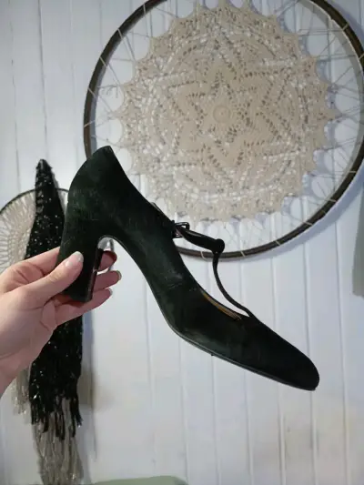 Zapatos de tacón negro de gamuza para mujer - miniatura 5