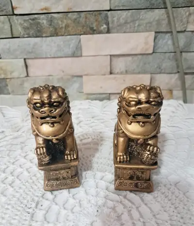 Estatuillas de leones chinos en bronce - miniatura 4