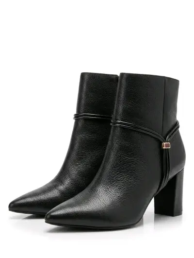 Botines Elegantes de Cuero Negro con Tacón Ancho - miniatura 1