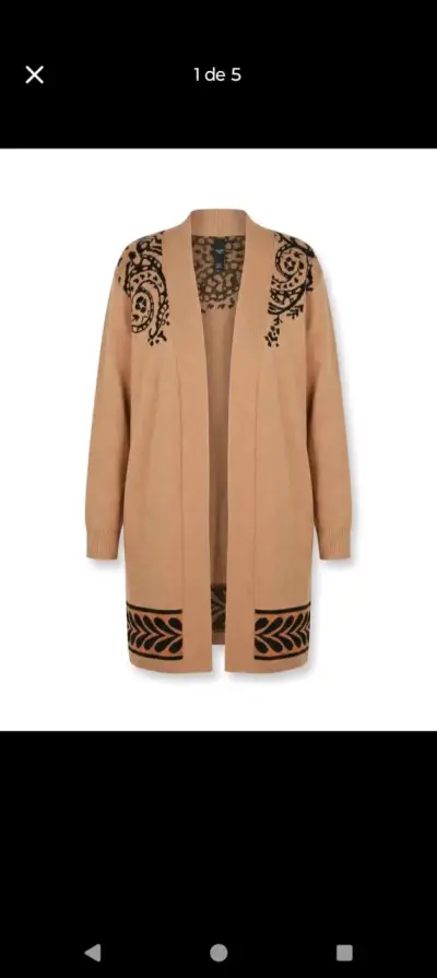 Cardigan largo beige con diseño negro - miniatura 1