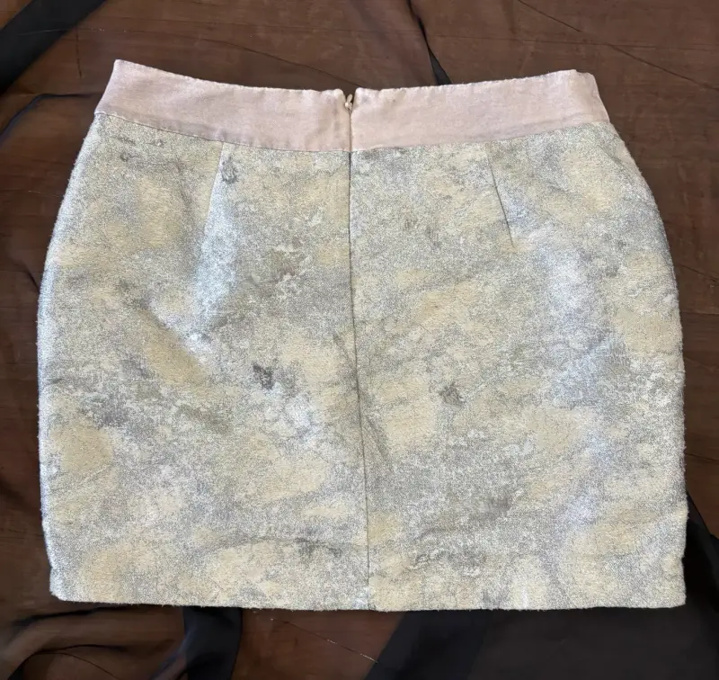 Falda corta plateada con cintura beige IÓ - 2