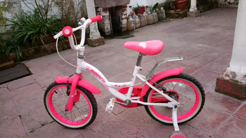 Bicicleta infantil rosa con ruedas de entrenamiento - 1