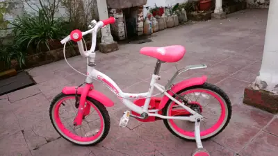 Bicicleta infantil rosa con ruedas de entrenamiento - miniatura 1