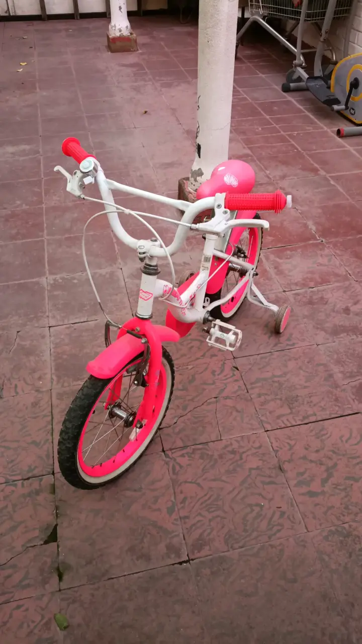 Bicicleta infantil rosa con ruedas de entrenamiento - 2