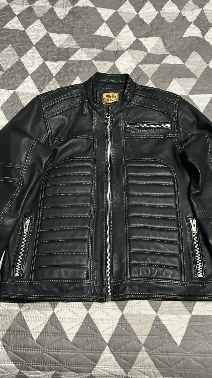 Chaqueta de cuero negra estilo motociclista - 1